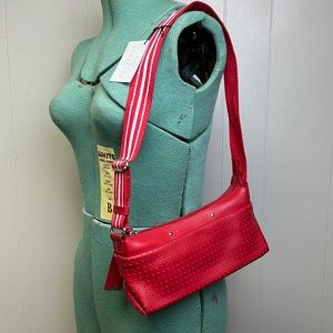 Lamarthe Paris Small Red Leather Shoulder Bag Vertical Stripes Sporty